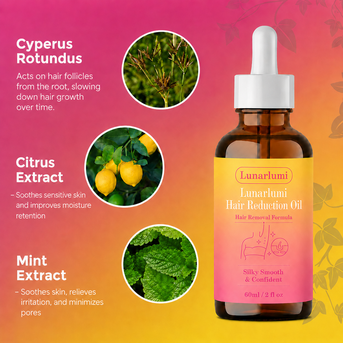 🔥LAST DAY 60% OFF  Lunarlumi Hair Reduction Oil 60 ml – Permanent Hair Removal Oil