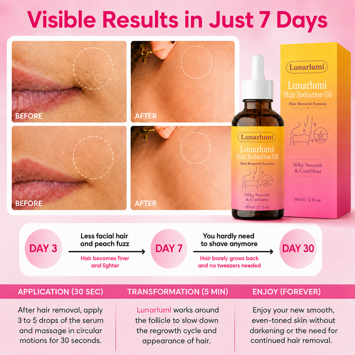 🔥LAST DAY 60% OFF  Lunarlumi Hair Reduction Oil 60 ml – Permanent Hair Removal Oil
